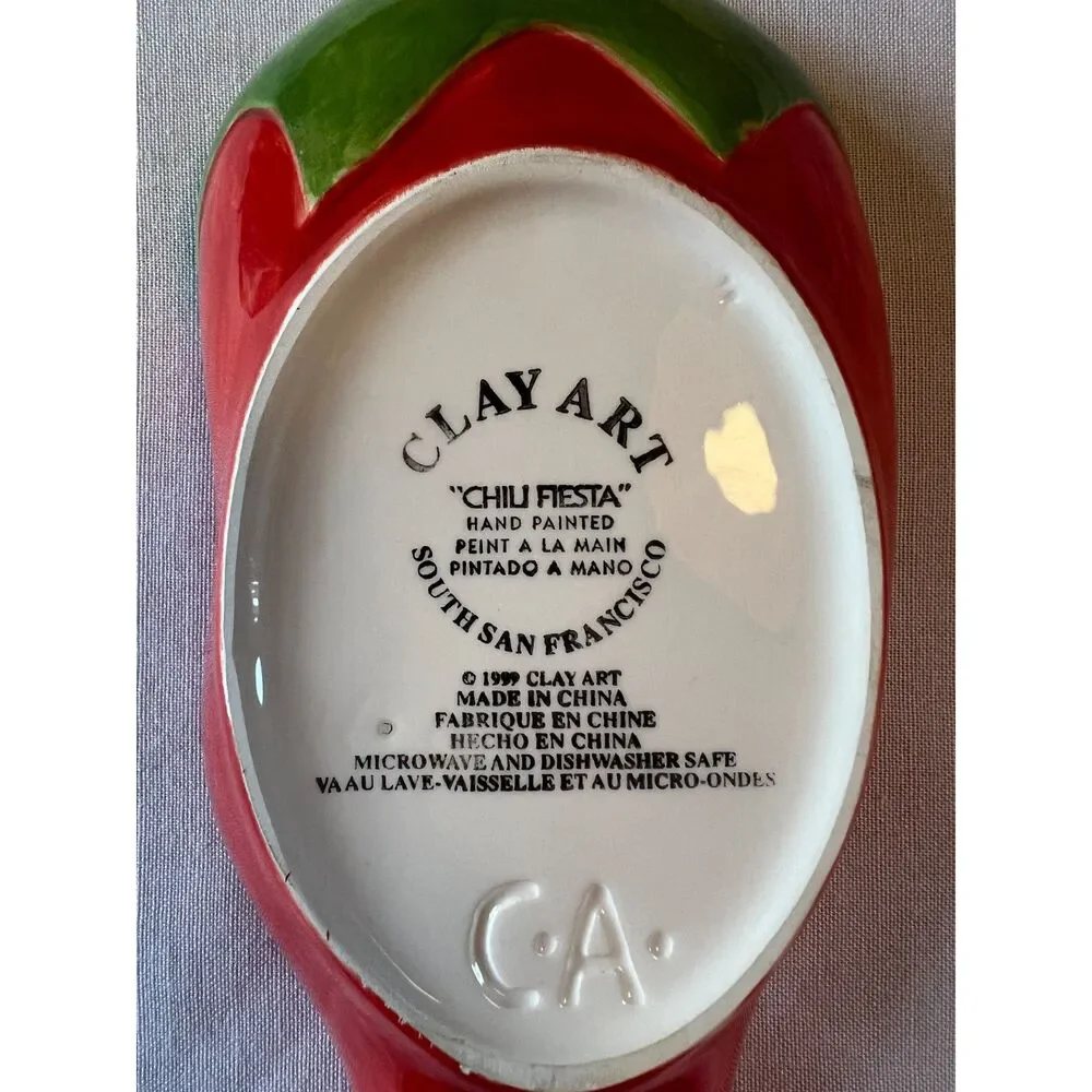 Clay Art 1999 Chili Fiesta Red and Green Handpainted Ceramic Tray Set